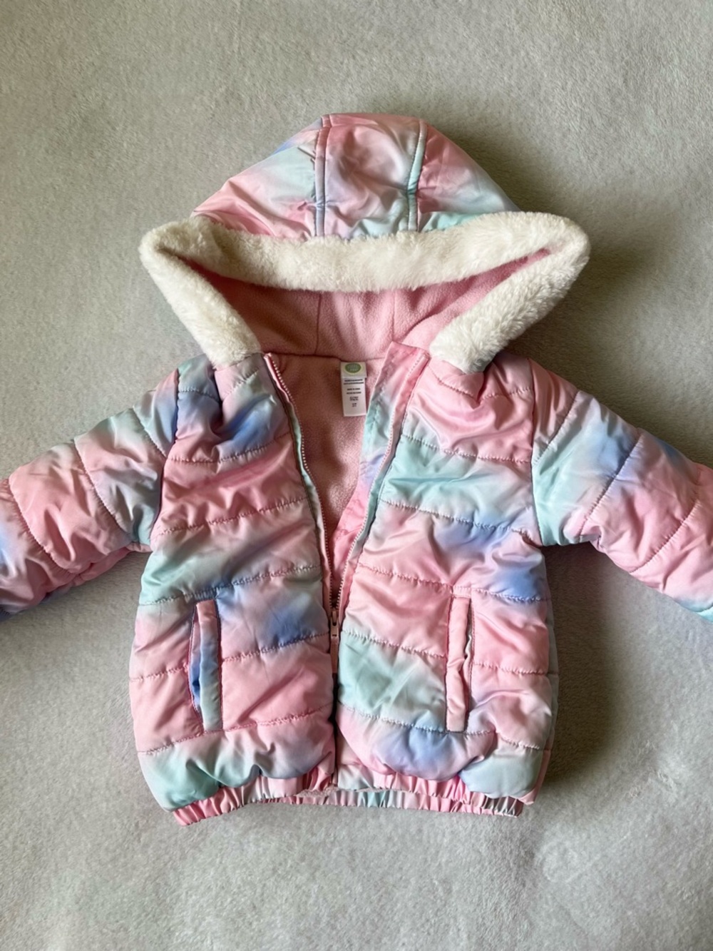 Little Me Pastel Pink & Blue Hooded Puffer Jacket